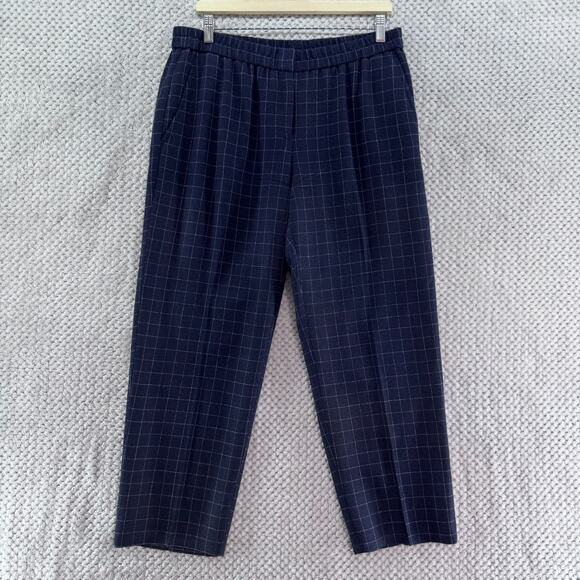 Eileen Fisher Pants Womens M Blue Checked Tussah Silk Straight Tapered Pocket - Picture 1 of 14